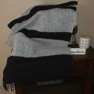 Aeropostale  Wide with Navy and Grey Wide Stripe w Fringe edge Scarf /Wrap EUC